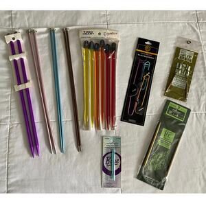 Knitting needles, stitch holders and sewing supplies